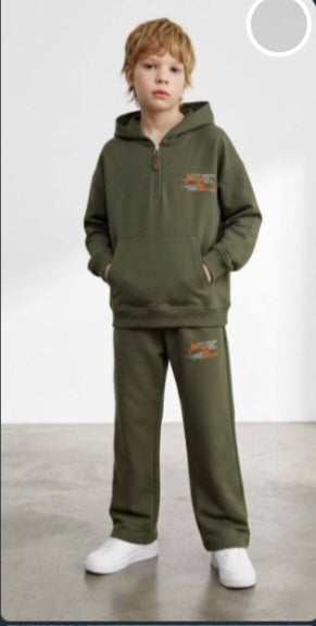 Ensemble sweat à capuche et pantalon kaki et noir pour garçon