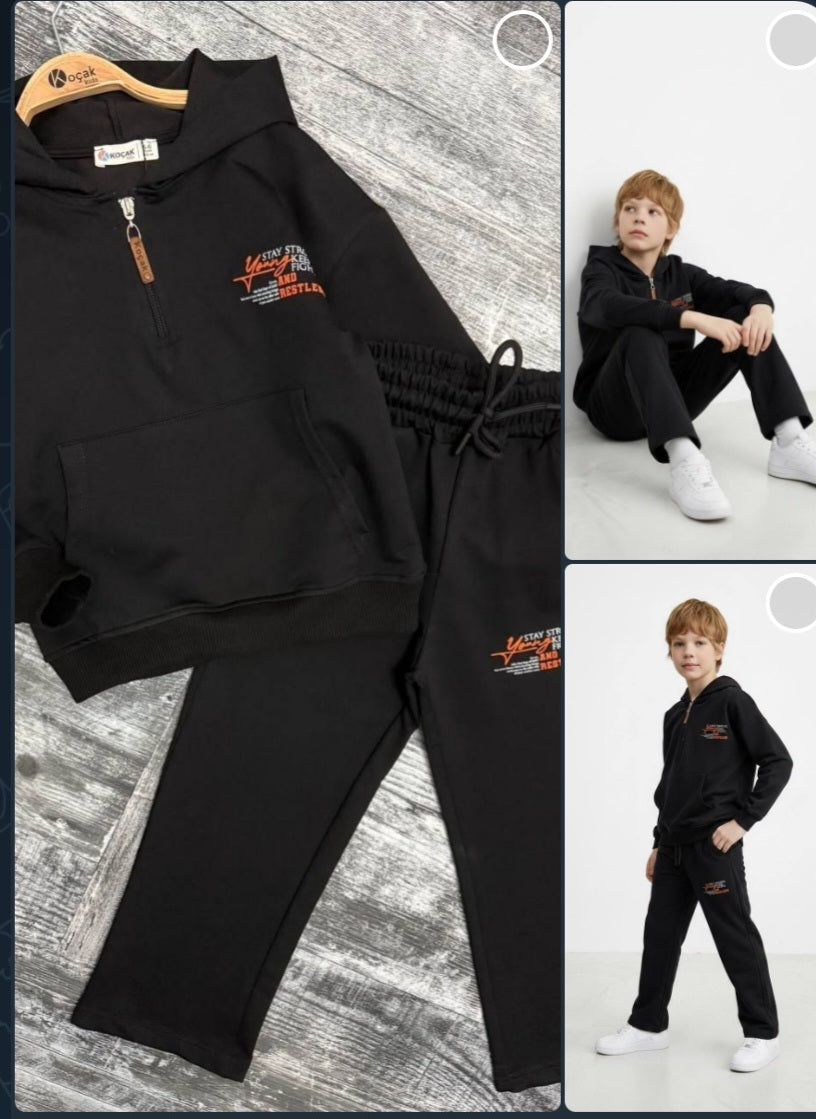 Ensemble sweat à capuche et pantalon kaki et noir pour garçon